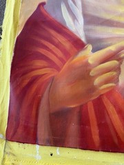Vintage Jesus Portrait Oil On Cloth 2004 Signed 36×26.5” Sacred Heart – No Frame