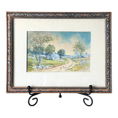 Antique 1926 Gouache Farmhouse Landscape Painting on Paper – Signed & Framed