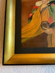 Vintage 1940s woman portrait original oil painting lady colorful framed art