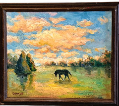Oil Painting Horse Grazing Pasture Equestrian Farms Framed Original by Donalee