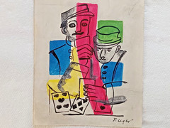 VINTAGE SIGNED COA FINE ARTS PAINTING BY FERNAND LEGER TITLE MEN PLAYING CARDS