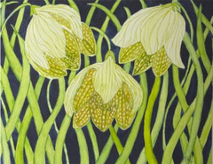 PAINTING WATERCOLOR 11X14 AND WHITE MAT 16X20 FLOWER FRITILLARIA YELLOW GREEN