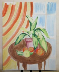 19 11/16×25 3/16in Old Painting Watercolour On paper Inside With Nature Still
