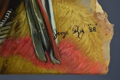 Vintage Native American Chief Original Painting on Onyx Stone Slab Southwest Art