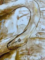 ORIGINAL WATERCOLOR SERPENT SNAKE on a TREE PAPER 11×17 By Monikachovanart