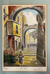 Bela Sziklay Hand Colored Etching Print ‘Napoli’ Framed Matted Signed