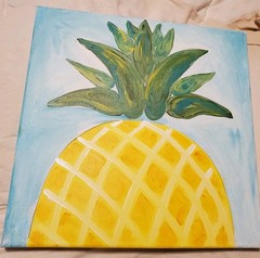 Super Rare Find Original Pineapple Hand Painted Art Canvas 12″ x 12″ Wood