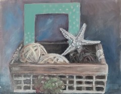 Original Expressionist Star Fish Basket 14 x 11 Oil on Paper Matted Painting