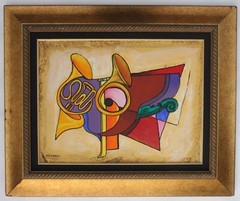 Original Acrylic on Canvas Painting of Musical Instruments by Artist Nikiforov