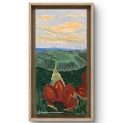 BLESSED#1236 Wine Set Country Landscape 24×12 Canvas Original Acrylic Painting