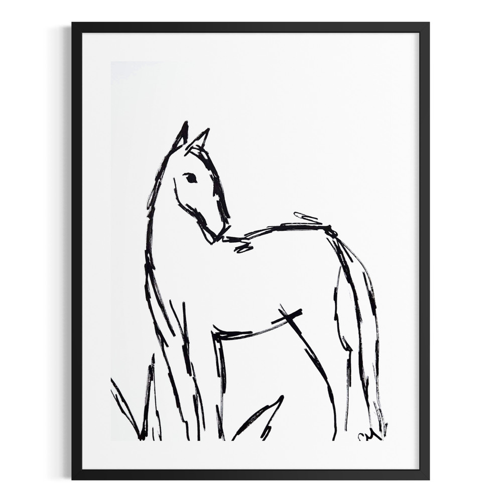 Original Horse 9×12 Acrylic Sketch Minimalist Black White Wall Art Multicolor