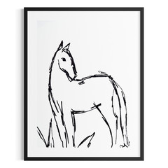 Original Horse 9×12 Acrylic Sketch Minimalist Black White Wall Art Multicolor