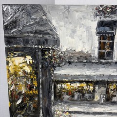 Impressionist Art Painting European City Paris Street Cafe Dining Scene