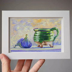 Figs and Pitcher Oil Painting 10x15cm Fruits Fruit Original Painting on Painting Board