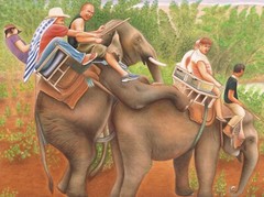 Handmade Art Painting Of Elephant Tour Mating Scene On Paper 13.5×10.5 Inches