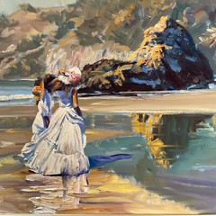Impressionist Painting Craig Nelson Beach Coastal Woman Landscape Listed Rare
