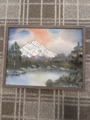 “ Mountainscape “ Original Oil Painting On Canvas Board 18”x15” Modern Frame