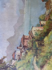 ::OIL PAINTING °ITALY LAKE GARDA SHORE SOUTHERN COAST SWITZERLAND HOUSES FRAME ANTIQUE OIL