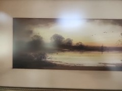 Vintage 19th Century Pastel Hudson River View Signed CHANDLER PAINTING Sunset