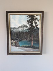 Vintage 1975 framed oil painting Emerald Lake signed by artist Gertrude Reader