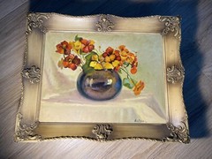 Vtg Signed Texas Artist Original Painting Flowers Willie Berry Framed Ornate