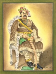 Miniature Portrait Painting Of Hindu Rajput Maharaja Gouache Art 10×13 Inches