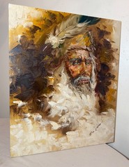 Large Vintage original expressive American Indian Roy Pierce oil painting canvas