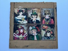 ANTIQUE MID CENTURY PAINTING PORTRAIT BIG EYE CHILDREN LISTED FAMOUS ALEXANDER