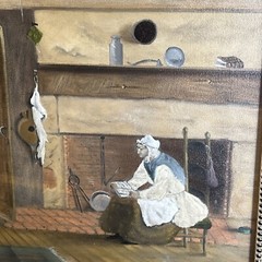 Vintage Signed Di Carlo Oil Painting Rustic Interior Scene Framed 24×21