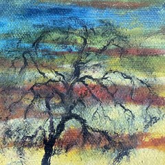 Acrylic Sunset Landscape Painting Framed Signed Original 9.5 x 7.5 in Wall Art