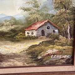 Vintage Framed Irene Cafieri Oil on Canvas Tree Landscape Painting 21” x 17”