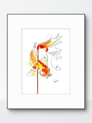Original Abstract 9x12Goldfinch Paper Ink Handmade Signed Fine Wall Art Decor 22