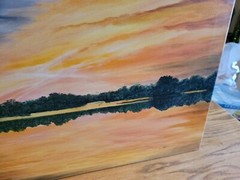 EVENING SKY SUNSET ORIGINAL OIL PAINTING SIGNED VIOLET J WORKING CANVAS VTG VJ