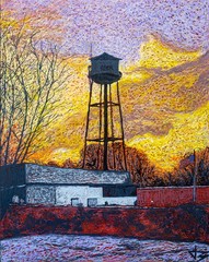Water Tower 11×14 Framed Original Oil Painting on Acrylics by Artist Blanksy
