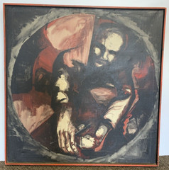 ’68 Macabre Creepy Weird Dark Scary Horror Oil Painting Signed J.T. Larson 32×32