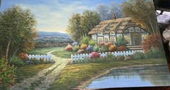 W. Hodges Signed Vintage landscape Cottage Oil Painting Artwork 36X24″
