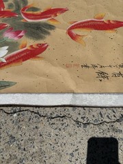 Chinese Fengshui Koi Fish Color Ink Scroll Painting Quality Large Wall Art