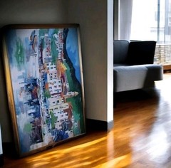 Framed Oil Painting Riviera Ligure By Italian Artist Antonio Di Vicca