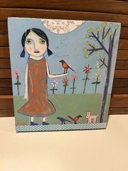 Bummy & Birds #813 Israeli Art Sari Noy Azaria 2011 Original Painting Wood