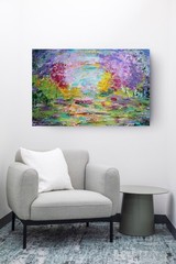 Original Painting 36×24 Colorful Landscape Canvas Art Spring Awakening