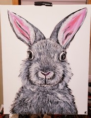 “White Rabbit” 16×20 Acrylic painting on canvas Original. Bunny Rabbit