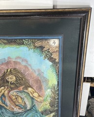 Original Painting on Cloth Astrology Zodiac Pisces Neptune Jupiter Tarot FRAMED