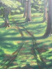 Oil painting green coniferous forest nature painting Denmark BK monogram 95x76cm