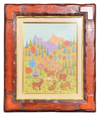 Marie-France Avenel “ Herd of Goats “ Oil Painting Autograph H 21 x W 17.7 in