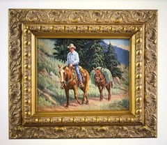 Original Randy Follis Oil Painting „Cowboy Packer“ Western Palomino Horse FRAMED