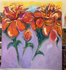 Orange Flowers, Large Original Oil Paintings