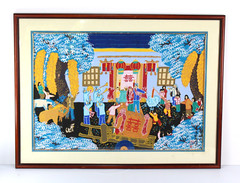 Asian Chinese Festival Folk Art Farmer Watercolor Painting Seal Marks Signed