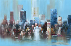 Blue expressive big city city scene 91×61 cm acrylic/LW Sonja Zeltner-Müller