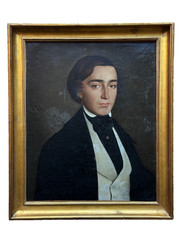 Antique Painting Portrait Of Young Man Dandy Romantic Hst Frame 19ème