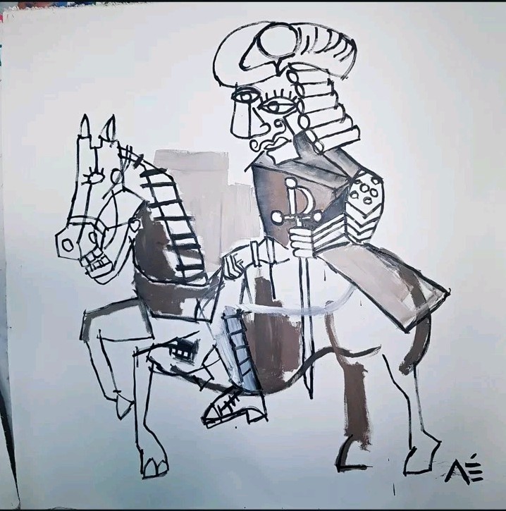 Painting Manuel Mané | „The Knight“ | XXL Unique 1/1 | 150x150cm